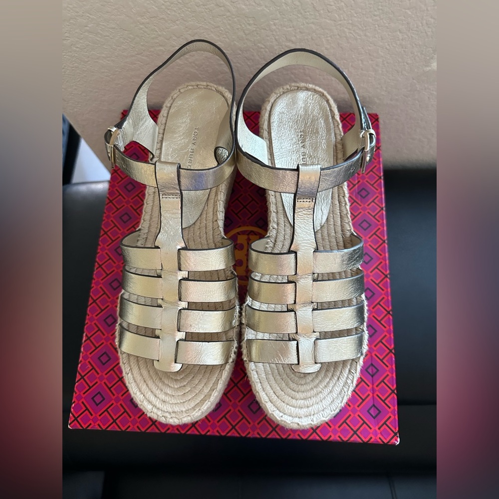 Tory Burch FISHERMAN ESPADRILLE WEDGE IN SPARK GOLD